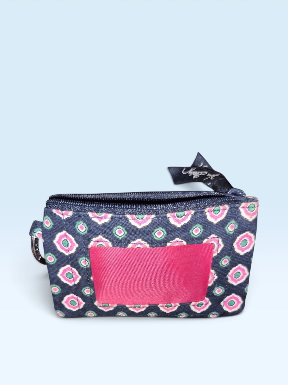 Vera Bradley Navy Patterned Card Holder Wallet with Pink Accent